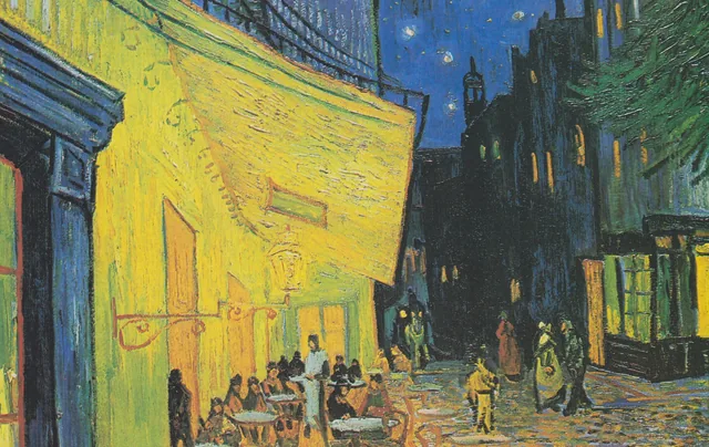Cafeterras bij nacht